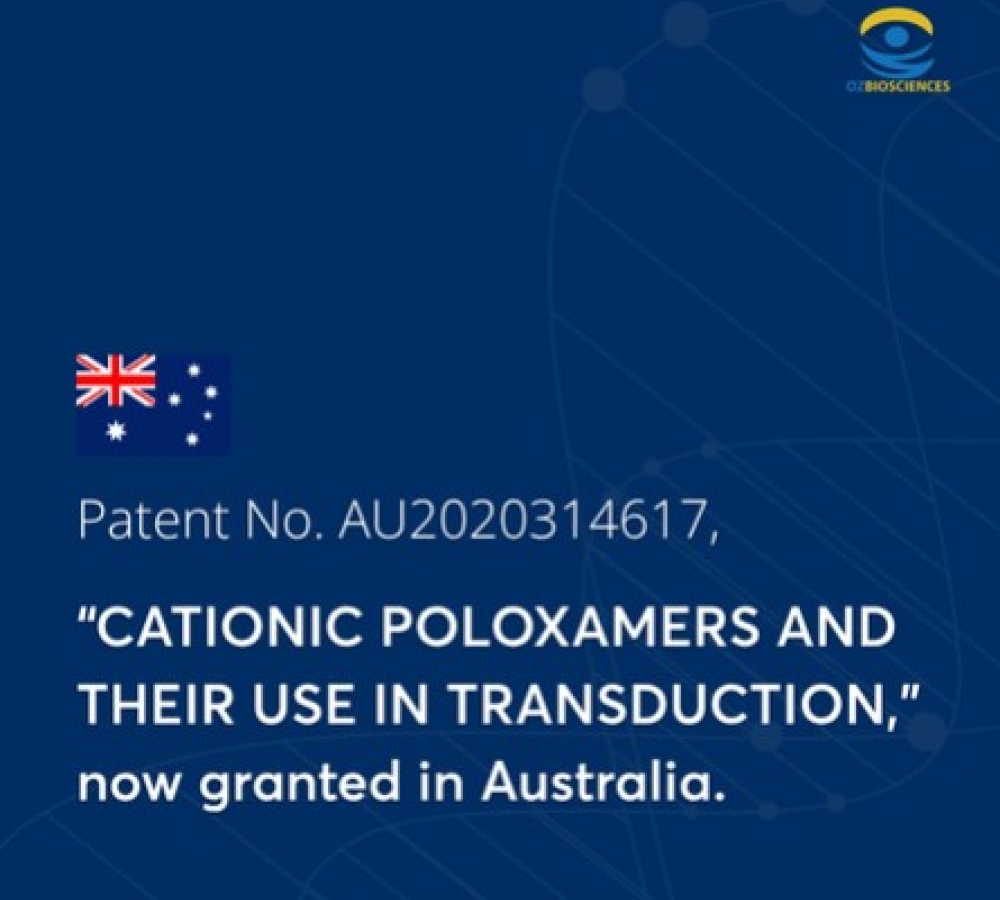 Our cationic poloxamers patent is now granted in Australia